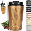 Milu Tazza Termica per caffè 300ml, 400ml, 500ml - Thermo Coffee Mug-to-Go, Tazza da Viaggio Senza BPA, Litri con Isolamento, In Acciaio Inox e Tenuta stagna per caffè e tè (Wood, 400ml)