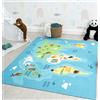 the carpet Happy Life - Tappeto da gioco per bambini, lavabile, motivo: mappa del mondo, colore: blu, 200 x 290 cm