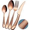 Xideman® set di posate 24 pezzi moderne Rame martellato con coltello seghettato 2 in 1 ultra affilato, servizio posate acciaio inox 18/10, set forchette cucchiai coltelli 6 persone