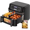 Emphsism Friggitrice ad Aria 12L | Friggitrice Aria XXL Modalità Flessibile 1 o 2 Zone, 2600W Doppia Resistenza Controllo Indipendente Finestra & Luce Interna, Air Fryer Grande 8-in-1 Touch Control Ricettario