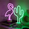 NELUX Confezione da 2 Cactus e Fenicottero - Lampada Neon LED Gaming, Luci Neon, Insegna Luminosa LED Camera Decorazioni Gamer, Scritta Luce Lettere Insigne Luminose Muro. Connessione USB o batterie