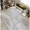 the carpet Mila - Tappeto moderno per soggiorno, elegante e lucido, a pelo corto, 80 x 300 cm, colore: grigio, motivo piuma color oro e argento