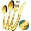 Xideman® set di posate 24 pezzi moderne oro martellato con coltello seghettato 2 in 1 ultra affilato, servizio posate acciaio inox 18/10, set forchette cucchiai coltelli 6 persone
