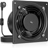 HG Power Ventola Aspirazione 150mm - Ventola Bagno Silenziosa con Valvola di non ritorno, Regolatore di velocità, Spina, Aspiratore Industriale per Cucina Garage Seminterrato, B-Nero