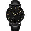 BUREI Ultra Sottile Minimalista Orologio Uomo Calendario Chic Finestra Moderno Semplice Grande Quadrante Cinturino in Pelle, Marrone Argento Bianco, Cinturino, Oro nero, Cinghia