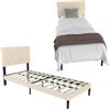 LARS360 Letto imbottito moderno a piattaforma, 90 x 200 cm, telaio imbottito con bottoni, supporto per doghe in legno e testiera, letto confortevole per camera da letto, stabile fino a 300 kg (beige)