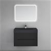 doporro Mobile Bagno Sospeso 80 cm con Lavabo in Marmoresina e Specchio LED - Finitura Nero Opaco, Cassetti a Chiusura Rallentata, Serie Yoga