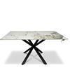 Cybert Tavolo da Pranzo in Ceramica Gres Porcellanato 150x90 cm - Piano Lucido Antigraffio Antimacchia - Gambe Incrociate Ferro Verniciato Nero - Finitura Pandora o Calacatta Bianco Marmo (Pandora)