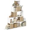 HOMCOM Libreria Cubo, Scaffale a 5 Ripiani con Design a Gradini, Libreria Geometrica per Soggiorno, Studio, Camera da Letto, Bianco e Naturale