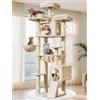 Taoqimiao Tiragraffi per Gatti, 193cm Stabile Tiragraffi per Gatti Adulti xxl con 2 Accogliente Grotte, Amaca, 3 Piattaforma, cestino Sospeso, 7 Pali Graffiatoi MS047M Beige