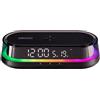 Dudùu - Rainbow Stazione da Comodino Multifunzione con Lampada LED RGB, Orologio Digitale, Sveglia, Temperatura e Ricarica Wireless Qi 15W, Display LED USB-C (Nero)