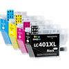 Emojink LC401XL - Cartucce d'inchiostro compatibili per stampanti Brother MFC-J1010DW MFC-J1012DW MFC-J1170DW, ricambio per cartucce d'inchiostro LC401 LC-401XL, confezione da 4 [nero, ciano, magenta, giallo