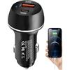 Generic Caricabatteria da auto - Adattatore per caricabatteria da auto a 2 porte - Caricabatterie da auto a ricarica rapida PD Adattatore per caricabatterie da auto USB tipo C da 60 W per telefono cellulare
