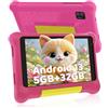Vekoy Tablet bambini 7 pollici Android Tablet educativo per bambini con schermo HD 5 GB RAM + 32 GB ROM (TF 128 GB) Controllo Parentale WiFi, Bluetooth Regalo Ragazza Ragazzo con Custodia Antiurto