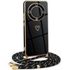 HomiTunky Custodia con Collana per Honor Magic 5 Lite, Cover Donna Cuore amore con Cordino, Case con Laccio Tracolla Elettrolitico TPU Cover con Collana per Honor Magic 5 Lite,Nero