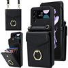 SINQERISHT Custodia a portafoglio per Samsung Galaxy Z Flip 3 5G 2021, in pelle PU, con scomparto per carte di credito, a portafoglio con anello a 360°, chiusura magnetica (nero)