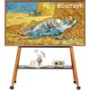 ECOTINY Cavalletto porta TV con ruote per TV da 49 a 75 pollici, elegante struttura in metallo e ripiano in legno, supporto per TV girevole per casa, ufficio o studio, nero
