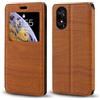 Shantime Custodia Flip in Pelle con Finestra Compatibile con TCL 50 SE 4G, Display Visibile, Chiusura Magnetica Invisibile e Slot Carta(Marrone)