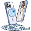 Pnakqil Cover per iPhone 16 Pro Max con Cordino, Compatibile con MagSafe, Custodia Silicone Magnetica Opaca Semi-Trasparente con Cordino Regolabile, Soft-Touch Anti-Impronta & Antiscivolo Case, Blu