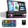 SIXWIN 4GB+64GB Android 15 1 Din Autoradio con Wireless Carplay e Android Auto,7 '' Manual Pieghevole Touchscreen Stereo con WiFi GPS Bluetooth RDS/FM 2USB AUX TF Controllo del Volante
