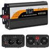 HOSPAOP Invertitore di tensione DC 12 V/24 V su AC 230 V, inverter sinus puro 1300 W/3000 W con 2 prese europee, tipo c, USB e display LCD, convertitore di corrente per auto, camion, roulotte, campeggio