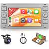 Rimoody 8 Core 6G+128G Autoradio Android per Ford Focus Fiesta C/S-Max Transit Galaxy Mondeo Connect Kuga, 7 Pollici Stereo con Wireless Carplay Android Auto FM/RDS/DSP WiFi GPS Bluetooth Retrocamera