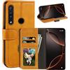 UOGNADGD Custodia in Pelle a Libretto Compatibile con Motorola Moto One Macro Portafoglio con Slot per Carte, Chiusura Magnetica, RFID Antiurto (Marrone Chiaro)
