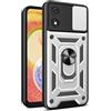 RonRun Cover per Xiaomi Redmi 13C/Poco C65, Copertura Scorrevole Custodia Protettiva per Fotocamera con Supporto Integrato, Protezione Antishock Pesante Cover case, Argento