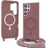 Belzsxy Cover per Samsung Galaxy S25 Ultra rimovibile custodia in silicone,[Antiurto] [AntiGraffio] [Antiscivolo] Custodia con Regolabile Collana per Cordino Collana Necklace Cover Corda，Rosa sabbia
