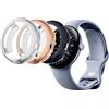 MEMELOKA Cover per Google Pixel Watch 4 45mm con Vetro Temperato[3 Pezzi], Ultrasottile TPU Flessibile Case Protettiva Anti-Graffio e HD Clear Pellicola Protettiva,Argento + Dorato + Nero
