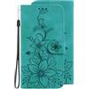 VQWQ Custodia per Xiaomi Redmi Note 9 Pro, Flip Cover Portafoglio in Pelle PU Fiore Rilievo Slot per Schede Libro Cavalletto Supporto Case Cordino Chiusura Magnetica per Maschio Donna-[BHH]-Green