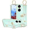 Yarxiawin Custodia per Realme C55, Sottile Morbido Accessori Case con Cordino & Anello Oro per Realme C55 Cover Silicone Antiurto Elegante Estetica (Verde)