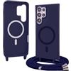 Belzsxy Cover per Samsung Galaxy S25 Ultra rimovibile custodia in silicone,[Antiurto] [AntiGraffio] [Antiscivolo] Custodia con Regolabile Collana per Cordino Collana Necklace Cover Corda， Blu