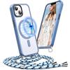 Pnakqil Cover per iPhone 14/13 con Cordino, Compatibile con MagSafe, Custodia Silicone Magnetica Opaca Semi-Trasparente con Cordino Regolabile, Soft-Touch Anti-Impronta & Antiscivolo Case, Blu