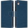 Shantime Custodia in Pelle PU a Righe Compatibile con Sony Xperia X F5121, Cover Portafoglio con Chiusura Magnetica, Scomparti Carte e Funzione Stand (Blu)