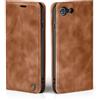 LBH Custodia per iPhone 6 / 6S / 7 / 8 / SE (2020) in marrone chiaro con scomparto per carte di credito e contanti, con funzione leggio, chiusura magnetica, stile vintage