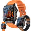 SGDDFIT AMOLED smartwatch da uomo con funzione telefonica, torcia, orologio sportivo con chiamate Bluetooth con contapassi, 5 ATM, impermeabile, per iOS Android (2 braccialetti) (arancione)
