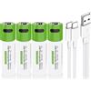 Lankoo Batterie ricaricabili USB agli ioni di litio AA, 1,5 V, 2600 mWh, batteria ricaricabile AA, 1H ore di ricarica rapida, 1200 cicli con cavo di ricarica di tipo C, protezione da sovraccarico, confezione
