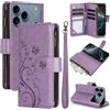 Generic Custodia a portafoglio per iPhone 17 Pro Max, in ecopelle e TPU, 6 scomparti per schede/contanti/tasca con cerniera, cinturino da polso staccabile, chiusura magnetica, cavalletto, farfalla floreale in