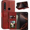 UOGNADGD Custodia in Pelle a Libretto Compatibile con Motorola Moto One Macro Portafoglio con Slot per Carte, Chiusura Magnetica, RFID Antiurto (Rosso)