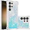 Generic Compatibile con Samsung S25 Ultra Glitter, 3D Bling Sparkle Quicksand fluente liquido trasparente TPU gel silicone antiurto custodia protettiva per Galaxy S25 Ultra Cover.Azzurro