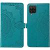 ZCDAYE - Custodia a portafoglio per Samsung Galaxy A12 5G, in pelle PU, con motivo mandala e fiori, chiusura magnetica, scomparti per carte di credito, funzione leggio, colore: Blu