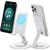 GJV Supporto magnetico per telefono da scrivania, in alluminio, MagSafe, pieghevole, regolabile, compatibile con iPhone 16, 15, 14, 13, 12 Pro Max e Magsafe, colore bianco