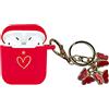 AIIEKZ Compatibile con AirPods Case Cover, morbida custodia in silicone con motivo a cuore dorato per AirPods 2&1 Generation Case con simpatico portachiavi farfalla per ragazze e donne (rosso)