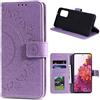 CoverKingz Cover per Samsung Galaxy S20 FE [6,5 ''] - Custodia a portafoglio per cellulare con slot per schede per S20 FE - Cover per cellulare motivo mandala viola