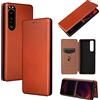 ZORSOME Custodia a portafoglio per Sony Xperia 5 III, in fibra di carbonio PU + TPU, custodia ibrida antiurto a portafoglio con cinturino, cavalletto marrone