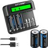 CITYORK Confezione da 4 batterie ricaricabili D Cell 10000 mAh Ni-Mh con 8 slot AA/AAA/C/D Ni-MH caricabatterie