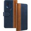 Shantime Custodia in Pelle con Ribalta Compatibile con Motorola Moto One Vision Case con Portacarte Blocco RFID Cavalletto Magnetico Design Sottile Copertura(Blu)