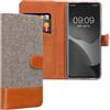 kwmobile Custodia Compatibile con Xiaomi Redmi Note 14 Pro+ 5G / Redmi Note 14 Pro Plus 5G Cover Portafoglio - Case Chiusura Magnetica Portacarte Tessuto Similpelle grigio chiaro/marrone