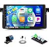 CAMECHO 2G+64G Autoradio Android 13 per BMW E46 1999-2005 Carplay e Android Auto Bluetooth Touchscreen da 9 pollici WiFi GPS EQ FM/RDS Mirror Link + Telecamera posteriore AHD